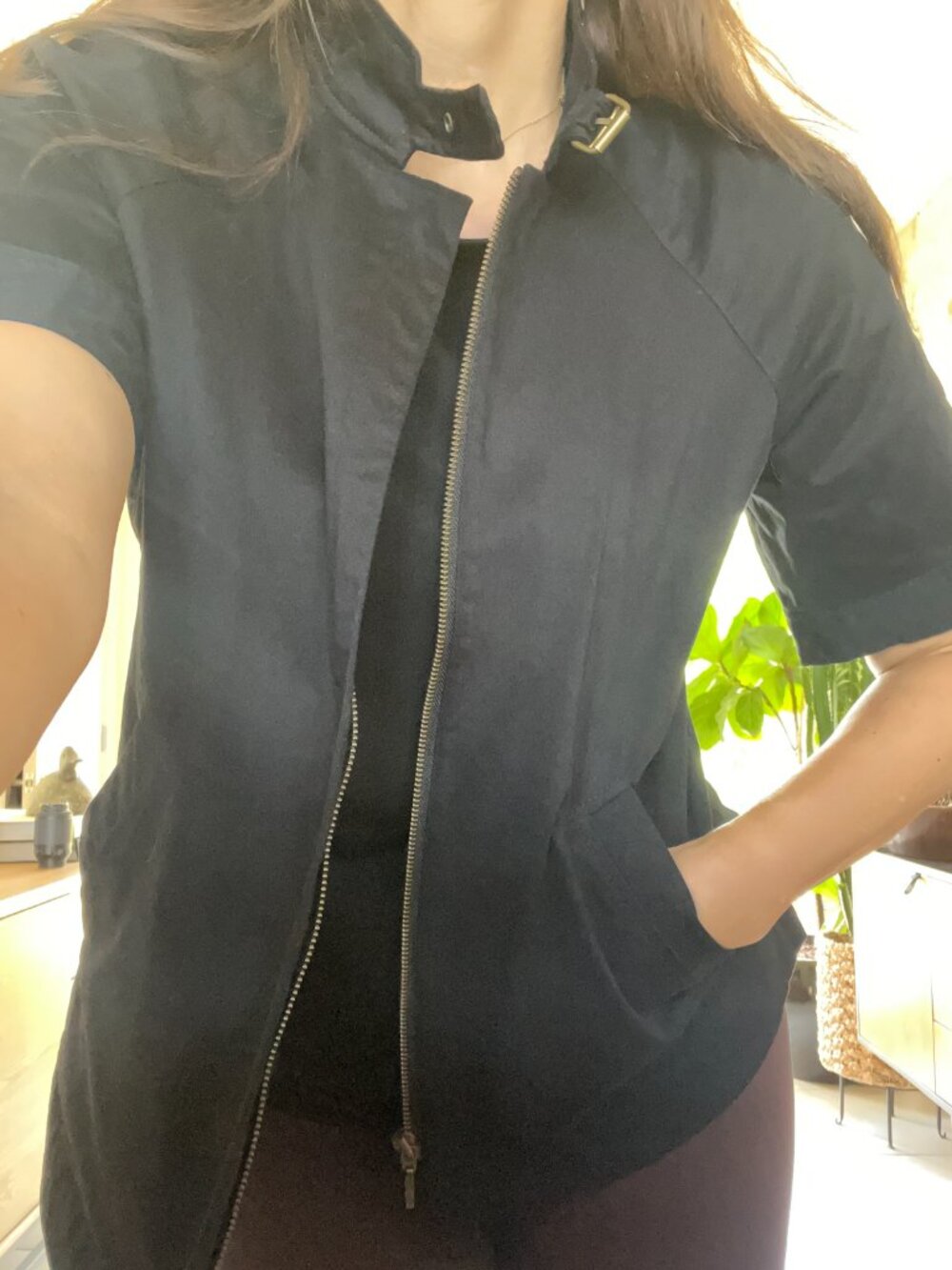 Black Zip-Front Cotton Jacket M Like New
